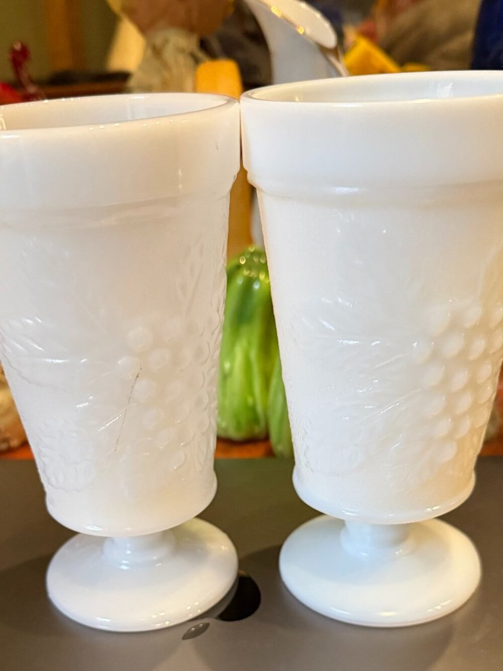 Vintage Anchor Hocking Milk Glass Grape Goblets - Set of 2